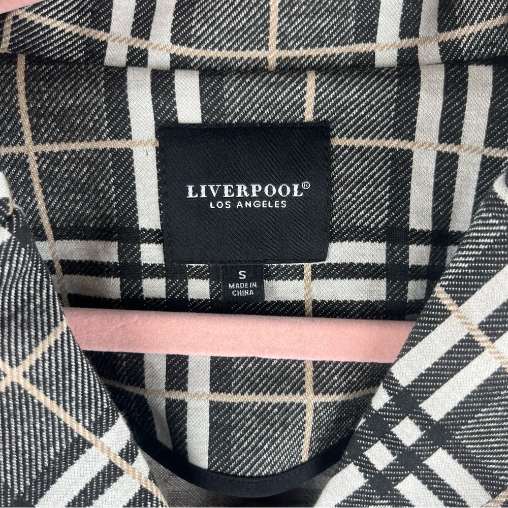 Liverpool Women’s Jacket Check Plaid Size S Button Up Black Cream Pockets Flawed - Picture 4 of 16